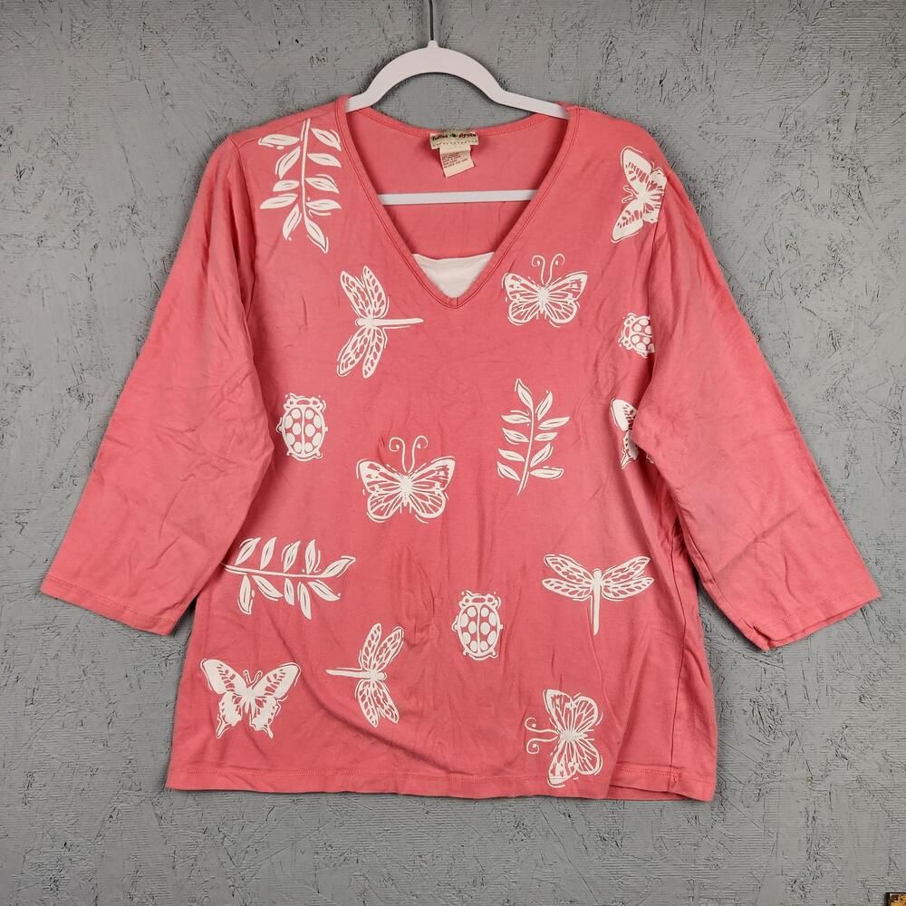 Toffee Apple Shirt Womens 3XL Butterfly Dragonfly Ladybug Floral Pullover Top